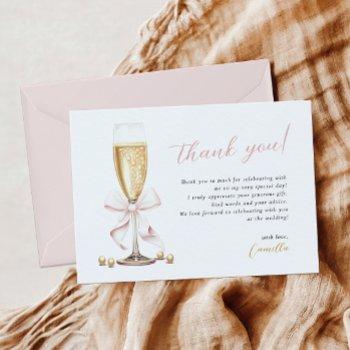 pink bow pearls & prosecco bridal shower thank you card