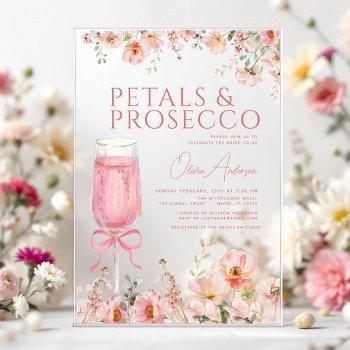 pink bow petals & prosecco blush bridal shower  acrylic invitations