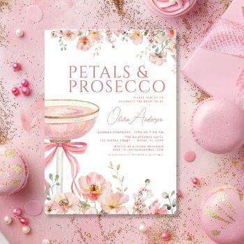 pink bow petals & prosecco blush bridal shower  invitation