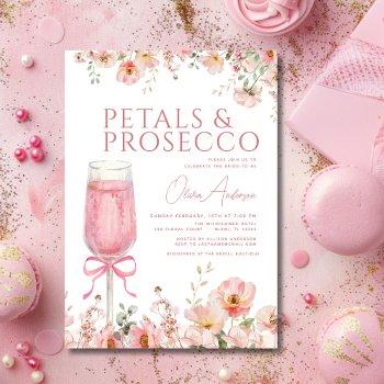 pink bow petals & prosecco blush bridal shower  invitation