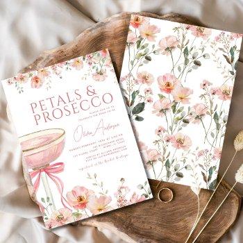 pink bow petals & prosecco blush bridal shower  invitation