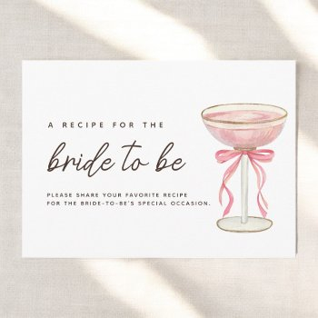 pink bow petals & prosecco bridal shower recipe enclosure card