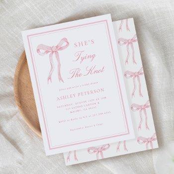 pink bow she's tying the knot bridal shower invitation