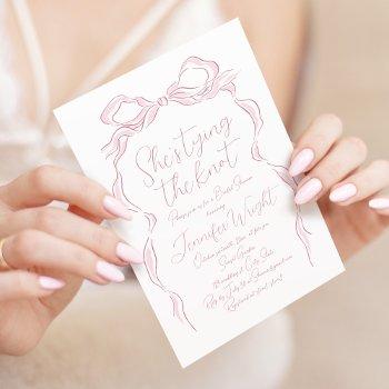 pink bow she's tying the knot bridal shower invitation