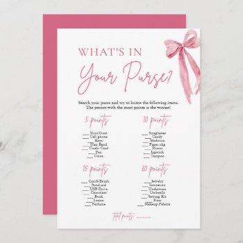 pink bow what's in your purse bridal shower game invitation