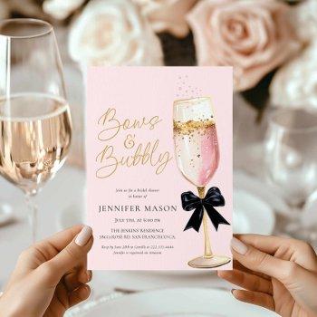 pink bows and bubbly bridal shower invitation