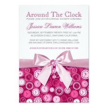 Pink Bridal Shower Around The Clock Theme Invites Front View