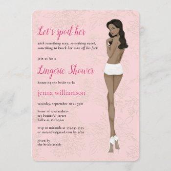 pink bride in her panties lingerie shower invitation