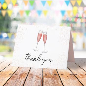 pink brunch and bubbly watercolor champagne flutes thank you card