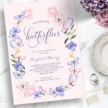 pink butterflies bridal shower invitation