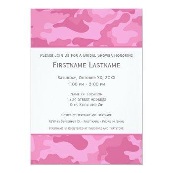 Pink Camo Bridal Shower Or Engagement Party Invitation Front View