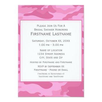 Pink Camo Bridal Shower Or Engagement Party Invitation Front View