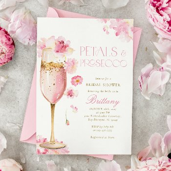 pink champagne petals bridal shower invitation
