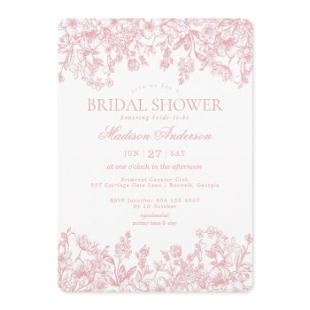 pink chinoiserie vintage floral bridal shower invitation