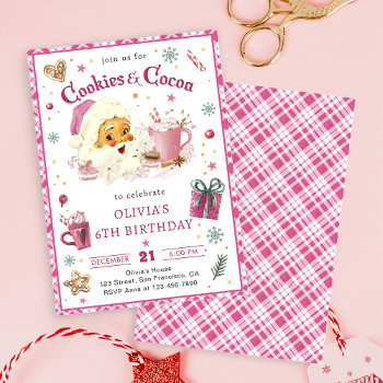 pink christmas santa cookies and cocoa birthday invitation