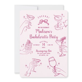 pink cocktail party bachelorette party invite