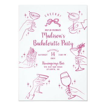 Pink Cocktail Party Bachelorette Party Invite Front View