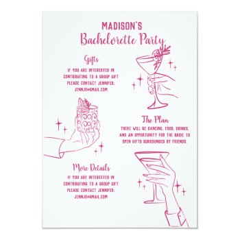 Pink Cocktail Party Bachelorette Party Invite Front View
