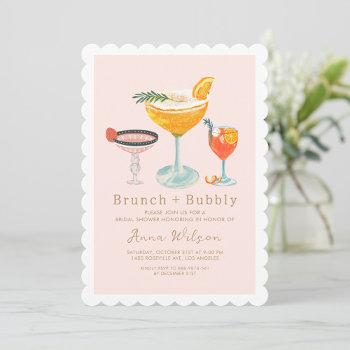 pink coctails  brunch bubbly blush bridal shower  invitation