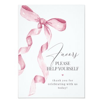 Pink Coquette Bow Favors Party Decor Sign Front View
