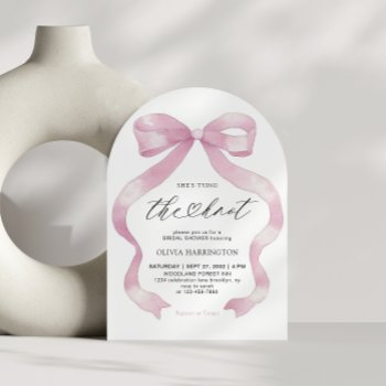 pink coquette she's tying the knot bridal shower invitation
