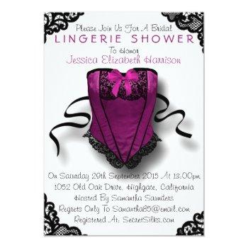 Pink Corset & Black Lace Lingerie Shower Invitation Front View
