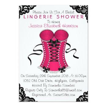 Pink Corset & Black Lace Lingerie Shower Invitation Front View
