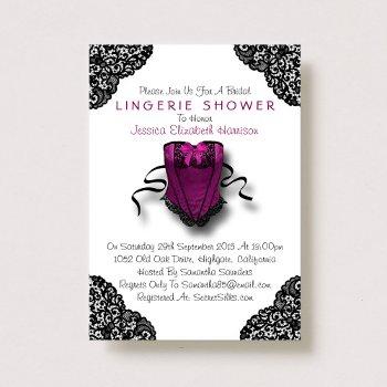 pink corset & black lace lingerie shower invitation