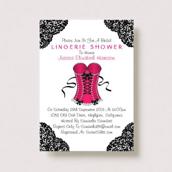 pink corset & black lace lingerie shower invitation