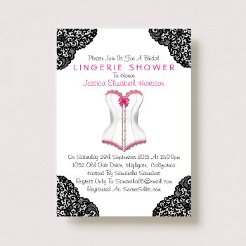 pink corset & black lace lingerie shower invitation