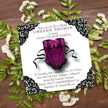 pink corset & black lace lingerie shower invitation