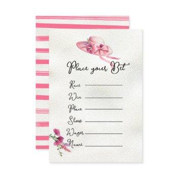pink derby hat bridal shower betting cards