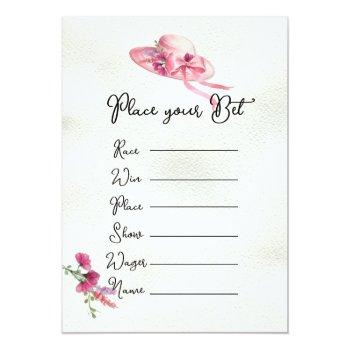 Pink Derby Hat Bridal Shower Betting Cards Front View