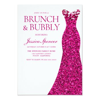 Pink Dress Brunch & Bubbly Bridal Shower Rose Gold Foil Invitation Front View