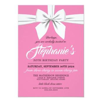 Pink Elegant Bow White Tiffany Birthday Invitation Front View