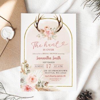 pink floral antlers bridal shower the hunt is over invitation