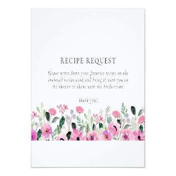 Pink Floral Bridal Shower Recipe Request Enclosure Card Front View