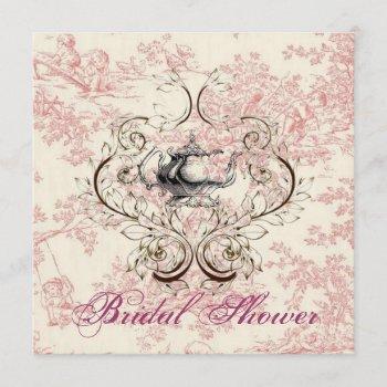 pink floral bridal shower tea party invitation