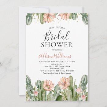 pink floral fiesta cactus succulent bridal shower invitation