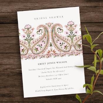 pink floral paisley motif bridal shower invite