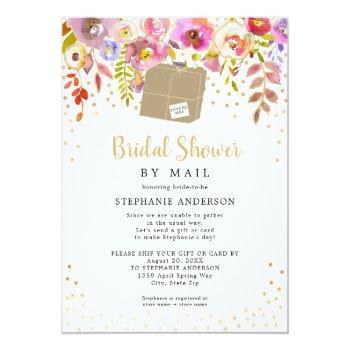 Pink Floral + Shipping Box Bridal Shower By Mail Invitation Front View