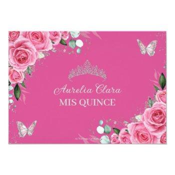 Pink Fuchsia Floral Silver Quinceanera Xv Sweet 16 Save The Date Front View