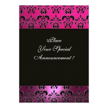 Pink Fuchsia Purple Damask Monogram Black Save The Date Front View