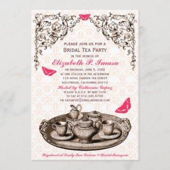 pink garden bridal tea party invitations