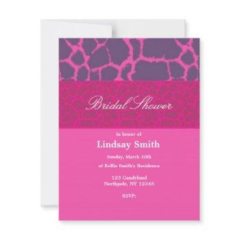 pink giraffe pattern bridal shower invitation