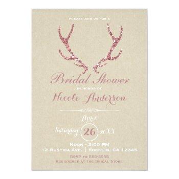 Pink Glitter Antlers Rustic Kraft Front View