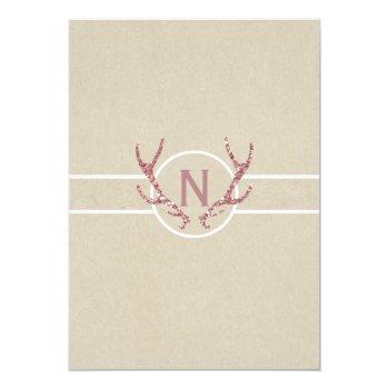 Pink Glitter Antlers Rustic Kraft Front View