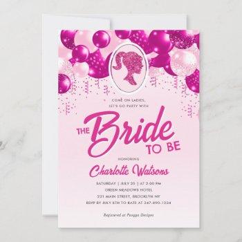 pink glitter balloon doll head bride bridal shower invitation