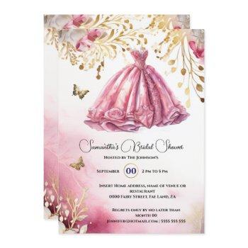 pink gold bride to be ballgown luxury dress floral invitation