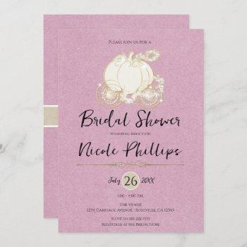 pink gold cinderella carriage bridal shower  invitation